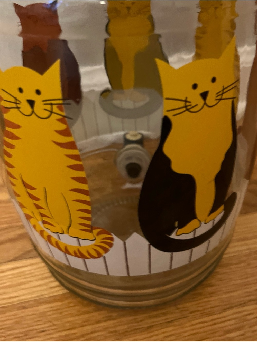 Whimsical  Rare Vintage CATS Glass Sun Tea Beverage Dispenser Holds 1 Gallon + - Picture 4 of 7